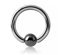 Inoki - Anneau acier avec boule pierre Hématite - Jonc/Tige 3.2 mm, Diamètre 12 mm, Boule 6 mm