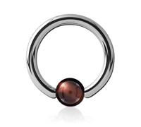 Inoki - Anneau acier avec boule pierre ?il de Tigre rouge - Jonc/Tige 3.2 mm, Diamètre 14 mm, Boule 6 mm