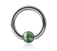 Inoki - Anneau acier avec boule pierre Jaspe Green Dots - Jonc/Tige 2.5 mm, Diamètre 20 mm, Boule 6 mm