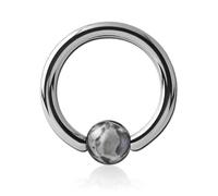 Inoki - Anneau acier avec boule pierre Jaspe Picasso - Jonc/Tige 2.5 mm, Diamètre 18 mm, Boule 6 mm