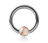 Inoki - Anneau acier avec boule pierre Jaspe Red Network - Jonc/Tige 1.6 mm, Diamètre 18 mm, Boule 6 mm