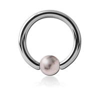 Inoki - Anneau acier avec boule pierre Jaspe Zébré Rose - Jonc/Tige 3.2 mm, Diamètre 12 mm, Boule 6 mm