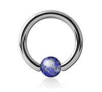 Inoki - Anneau acier avec boule pierre Lapis Lazuli - Jonc/Tige 3.2 mm, Diamètre 19 mm, Boule 6 mm