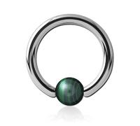 Inoki - Anneau acier avec boule pierre Malachite - Jonc/Tige 1.2 mm, Diamètre 12 mm, Boule 4 mm
