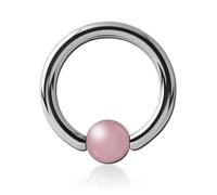 Inoki - Anneau acier avec boule pierre Quartz Rose - Jonc/Tige 2 mm, Diamètre 14 mm, Boule 6 mm