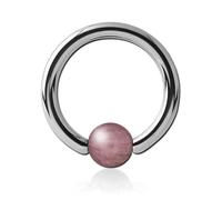 Inoki - Anneau acier avec boule pierre Rhodonite - Jonc/Tige 1.2mm, Diamètre 10mm, Boule 4mm