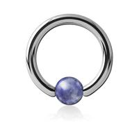 Inoki - Anneau acier avec boule pierre Sodalite Blue Dots - Jonc/Tige 2 mm, Diamètre 18 mm, Boule 6 mm