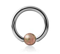 Inoki - Anneau acier avec boule pierre Unakite - Jonc/Tige 3.2 mm, Diamètre 16 mm, Boule 6 mm