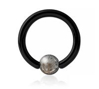 Inoki - Anneau acier noir avec boule Pierre de Flamme - Jonc/Tige 1.6 mm, Diamètre 16 mm, Boule 6 mm