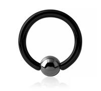 Inoki - Anneau acier noir avec boule pierre Hématite - Jonc/Tige 3.2mm, Diamètre 19mm, Boule 6mm