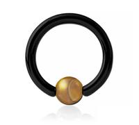 Inoki - Anneau acier noir avec boule pierre Jaspe Bois - Jonc/Tige 1.2 mm, Diamètre 10 mm, Boule 4 mm