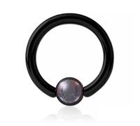 Inoki - Anneau acier noir avec boule pierre Jaspe Bréchique - Jonc/Tige 2 mm, Diamètre 10 mm, Boule 4 mm