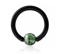 Inoki - Anneau acier noir avec boule pierre Jaspe Green Dots - Jonc/Tige 1.2 mm, Diamètre 10 mm, Boule 4 mm