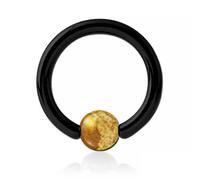 Inoki - Anneau acier noir avec boule pierre Jaspe Paysage - Jonc/Tige 1.6 mm, Diamètre 8 mm, Boule 4 mm