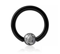 Inoki - Anneau acier noir avec boule pierre Jaspe Picasso - Jonc/Tige 2 mm, Diamètre 12 mm, Boule 6 mm