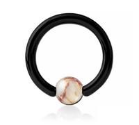 Inoki - Anneau acier noir avec boule pierre Jaspe Red Network - Jonc/Tige 1.6 mm, Diamètre 12 mm, Boule 6 mm