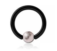 Inoki - Anneau acier noir avec boule pierre Jaspe Zébré Rose - Jonc/Tige 3.2 mm, Diamètre 14 mm, Boule 6 mm