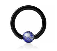 Inoki - Anneau acier noir avec boule pierre Lapis Lazuli - Jonc/Tige 1.2 mm, Diamètre 10 mm, Boule 4 mm