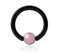 Inoki - Anneau acier noir avec boule pierre Quartz Rose - Jonc/Tige 2.5 mm, Diamètre 14 mm, Boule 6 mm