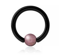 Inoki - Anneau acier noir avec boule pierre Rhodonite - Jonc/Tige 3.2 mm, Diamètre 14 mm, Boule 6 mm