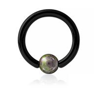 Inoki - Anneau acier noir avec boule pierre Sang de Dragon - Jonc/Tige 2.5 mm, Diamètre 8 mm, Boule 4 mm