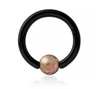 Inoki - Anneau acier noir avec boule pierre Unakite - Jonc/Tige 2.5 mm, Diamètre 14 mm, Boule 6 mm