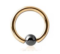 Inoki - Anneau plaqué or 18k avec boule pierre Hématite - Jonc/Tige 3.2 mm, Diamètre 16 mm, Boule 6 mm