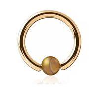 Inoki - Anneau plaqué or 18k avec boule pierre Jaspe Bois - Jonc/Tige 1.2 mm, Diamètre 10 mm, Boule 4 mm