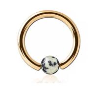 Inoki - Anneau plaqué or 18k avec boule pierre Jaspe Dalmatien - Jonc/Tige 3.2 mm, Diamètre 16 mm, Boule 6 mm