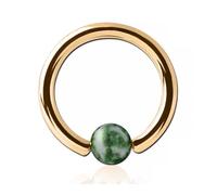 Inoki - Anneau plaqué or 18k avec boule pierre Jaspe Green Dots - Jonc/Tige 1.2 mm, Diamètre 10 mm, Boule 4 mm