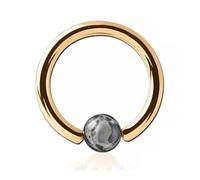 Inoki - Anneau plaqué or 18k avec boule pierre Jaspe Picasso - Jonc/Tige 2.5 mm, Diamètre 12 mm, Boule 6 mm