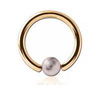 Inoki - Anneau plaqué or 18k avec boule pierre Jaspe Zébré Rose - Jonc/Tige 1.6 mm, Diamètre 8 mm, Boule 4 mm