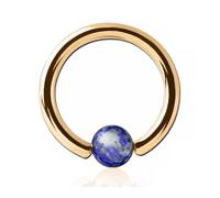 Inoki - Anneau plaqué or 18k avec boule pierre Lapis Lazuli - Jonc/Tige 1.6 mm, Diamètre 10 mm, Boule 4 mm