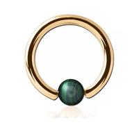 Inoki - Anneau plaqué or 18k avec boule pierre Malachite - Jonc/Tige 1.2 mm, Diamètre 10 mm, Boule 4 mm
