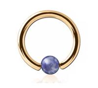 Inoki - Anneau plaqué or 18k avec boule pierre Sodalite Blue Dots - Jonc/Tige 2.5 mm, Diamètre 12 mm, Boule 6 mm