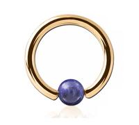 Inoki - Anneau plaqué or 18k avec boule pierre Sodalite - Jonc/Tige 1.2 mm, Diamètre 8 mm, Boule 4 mm