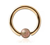 Inoki - Anneau plaqué or 18k avec boule pierre Unakite - Jonc/Tige 3.2 mm, Diamètre 16 mm, Boule 6 mm