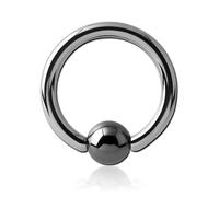 Inoki - Anneau titane avec boule pierre Hématite - Jonc/Tige 2 mm, Diamètre 14 mm, Boule 6 mm