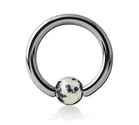 Inoki - Anneau titane avec boule pierre Jaspe Dalmatien - Jonc/Tige 2 mm, Diamètre 18 mm, Boule 6 mm