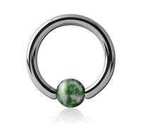 Inoki - Anneau titane avec boule pierre Jaspe Green Dots - Jonc/Tige 2 mm, Diamètre 20 mm, Boule 6 mm