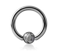 Inoki - Anneau titane avec boule pierre Jaspe Picasso - Jonc/Tige 1.2 mm, Diamètre 10 mm, Boule 4 mm