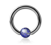 Inoki - Anneau titane avec boule pierre Lapis Lazuli - Jonc/Tige 1.6 mm, Diamètre 8 mm, Boule 4 mm