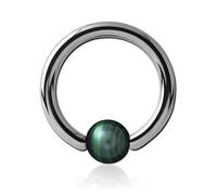 Inoki - Anneau titane avec boule pierre Malachite - Jonc/Tige 1.6 mm, Diamètre 18 mm, Boule 6 mm