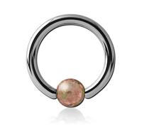 Inoki - Anneau titane avec boule pierre Unakite - Jonc/Tige 2 mm, Diamètre 14 mm, Boule 6 mm