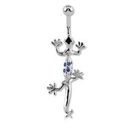 Inoki - Banane de nombril argent articulée cristal autrichien Salamandre - Jonc/Tige 1.6 mm, Long. int. 10 mm, Boule 5 mm - Saphir