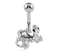 Inoki - Banane de nombril argent cristal autrichien Mini Salamandre - Jonc/Tige 1.6 mm, Long. int. 8 mm, Boule 5 mm - Cristal