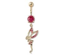 Inoki - Banane de nombril plaqué or cristal autrichien Fée - Jonc/Tige 1.6 mm, Long. int. 8 mm, Boule 5 mm - Fuchsia
