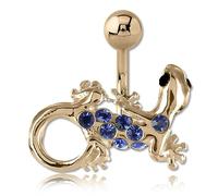 Inoki - Banane de nombril plaqué or cristal autrichien Salamandre - Jonc/Tige 1.6 mm, Long. int. 10 mm, Boule 5 mm - Saphir