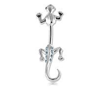 Inoki - Banane nombril argent cristal autrichien Salamandre Passthru - Jonc/Tige 1.6 mm, Long. int. 8 mm - Aiguemarine