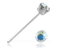 Inoki - Clou de nez argent strass griffé - Tige 0.5 mm, Long. 10 mm, Élém. 2.15 mm - Cristal Irisé